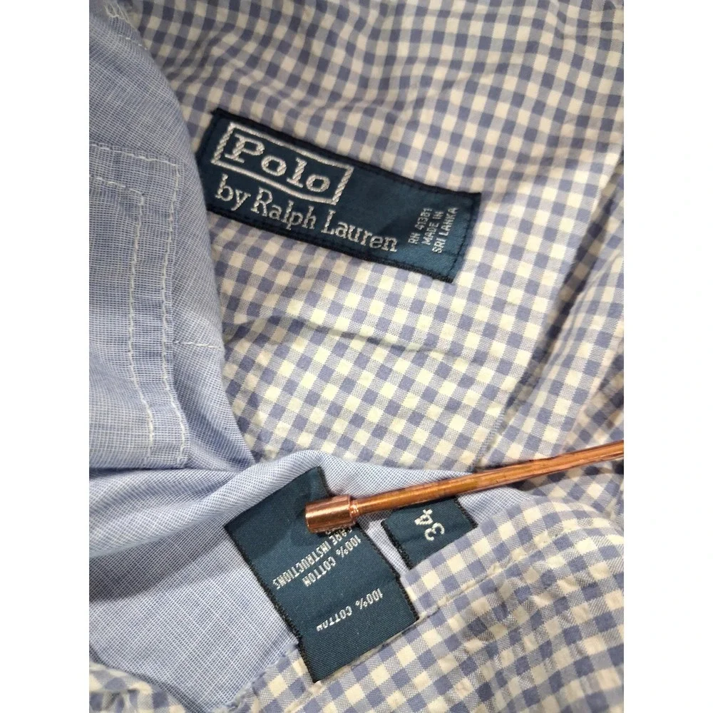 Polo Ralph Lauren Mens Vintage Gingham Chino Shorts‎ Blue White Cotton Size 34